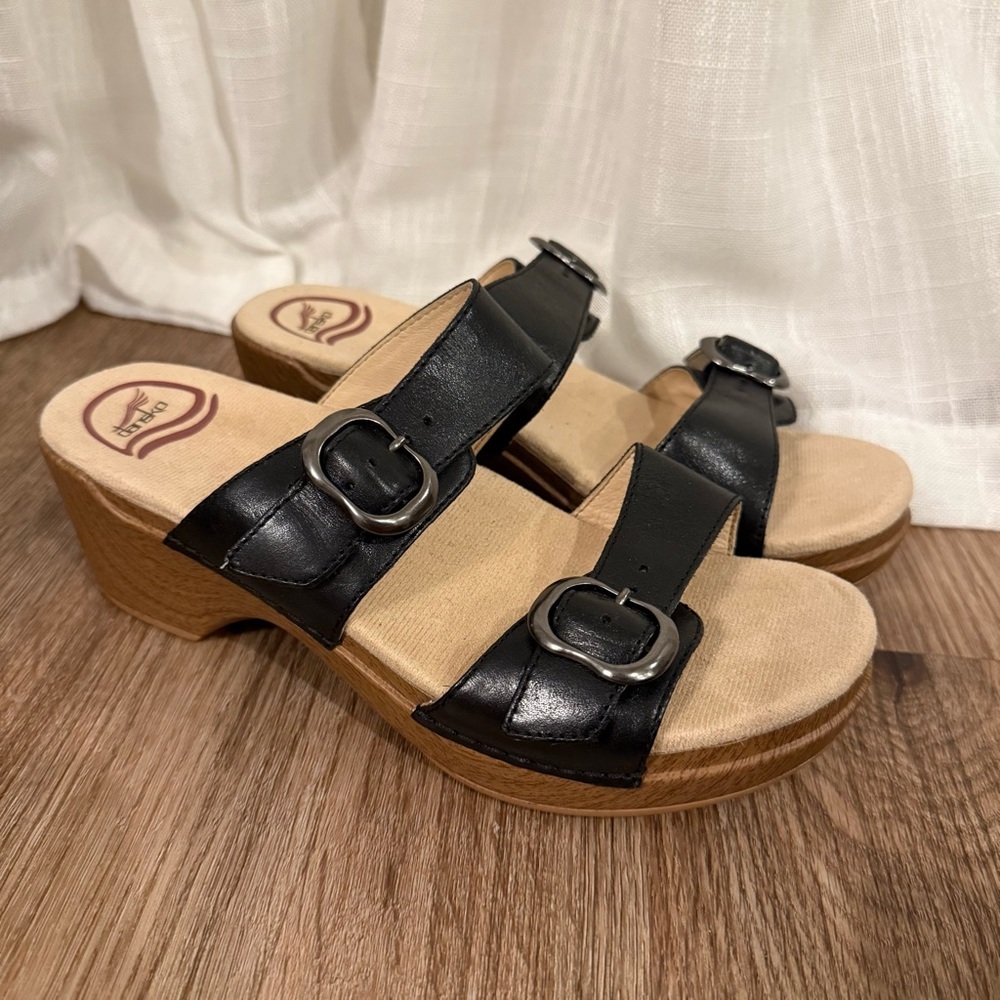 Dansko Sophie Leather Chunky Block Heel Sandals Black Women’s 37 Comfort Support